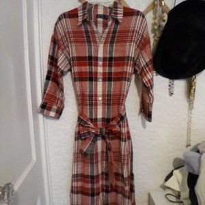 Polo by Ralph Lauren Denim & Supply Linen Plaid Belted Shirtdress Sz 10 NWT